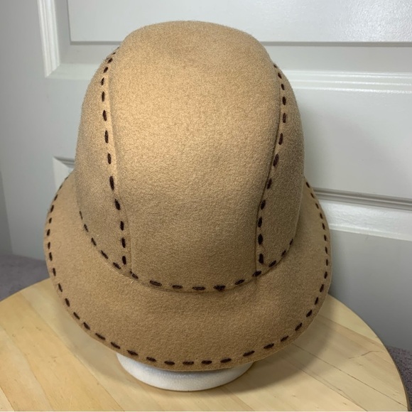 MANTLES Bucket Hat One Size Tan Brown Stitched Details Cloche Minimalist Neutral - Picture 10 of 10